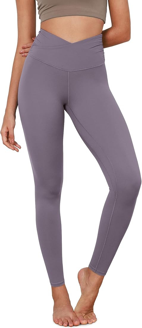 ODODOS Women's Cross Waist 7/8 Yoga Leggings with Inner Pocket, 21"/25"/28" Gathered Crossover Wo... | Amazon (US)
