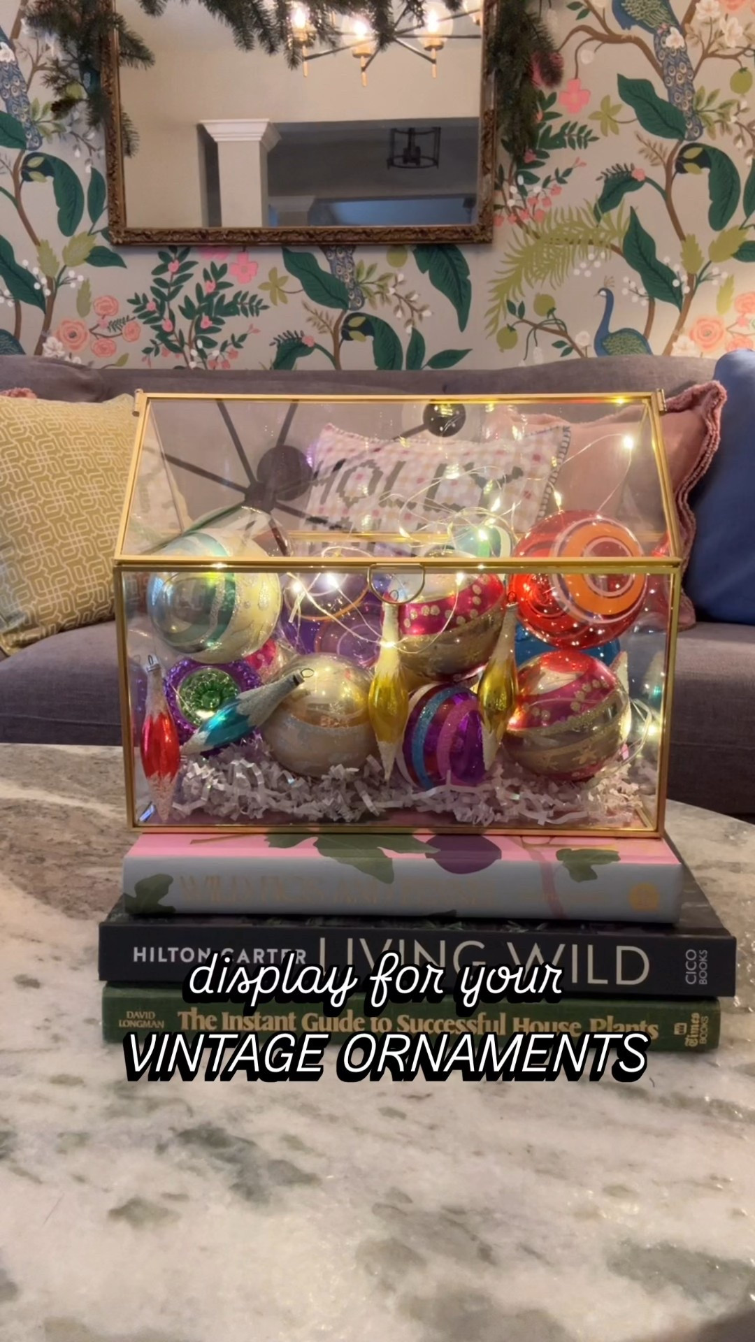 I love vintage ornaments and this is a beautiful way to display them. 

The crinkle paper in the bottom adds some cushion to protect the ornaments. 

And fairy lights make everything magical. 



#LTKSeasonal #LTKHoliday #LTKHome