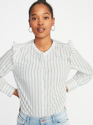 Striped Ruffled-Shoulder Shirt for Women | Old Navy US