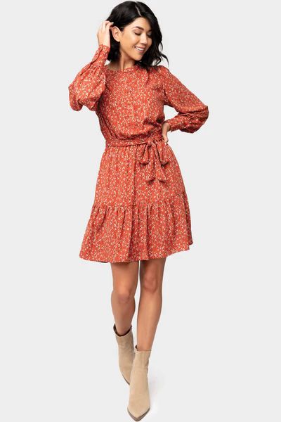 Blouson Long Sleeve Button Front Belted Dress | Gibson