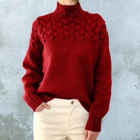 Red Spandex Turtleneck Women s Pullover Sweater Women Turtleneck Sweater Women Cowl Neck Sweater For Women | Walmart (US)