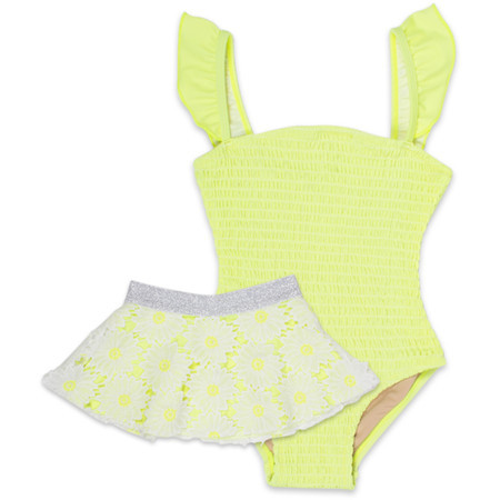 Citron Daisy One Piece Smocked Ruffle Sleeve w/ Daisy Tutu Girls 6m-8 | Shade Critters