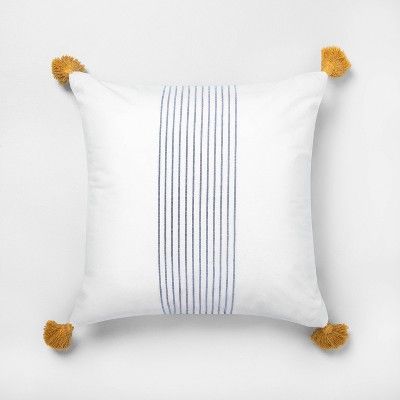 Tassel Throw Pillow Stripe Sour Cream / Blue - Hearth & Hand™ with Magnolia | Target