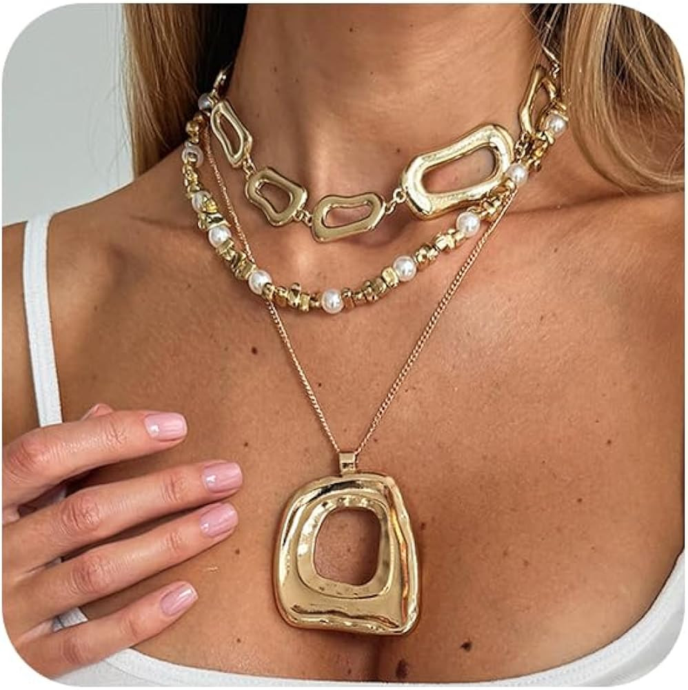 Chunky Cross Layered Necklace for Women Irregular Geometric Geometric Hollow Square Pendant Neckl... | Amazon (US)