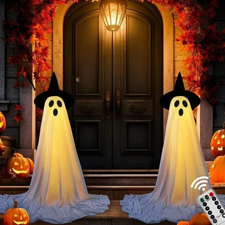 QHUDLV Halloween Decorations Outdoor,2 Packs Light Up Ghost Outdoor Decorations Indoor with Remote Control LED String Lights | Walmart (US)