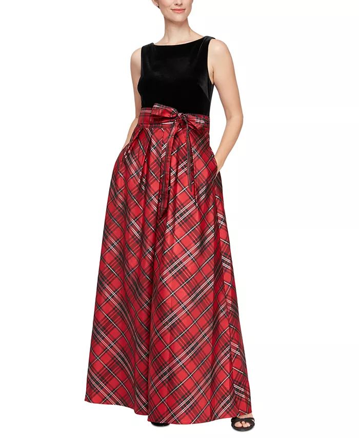 Women's Velvet Plaid Belted Gown | Macys (US)