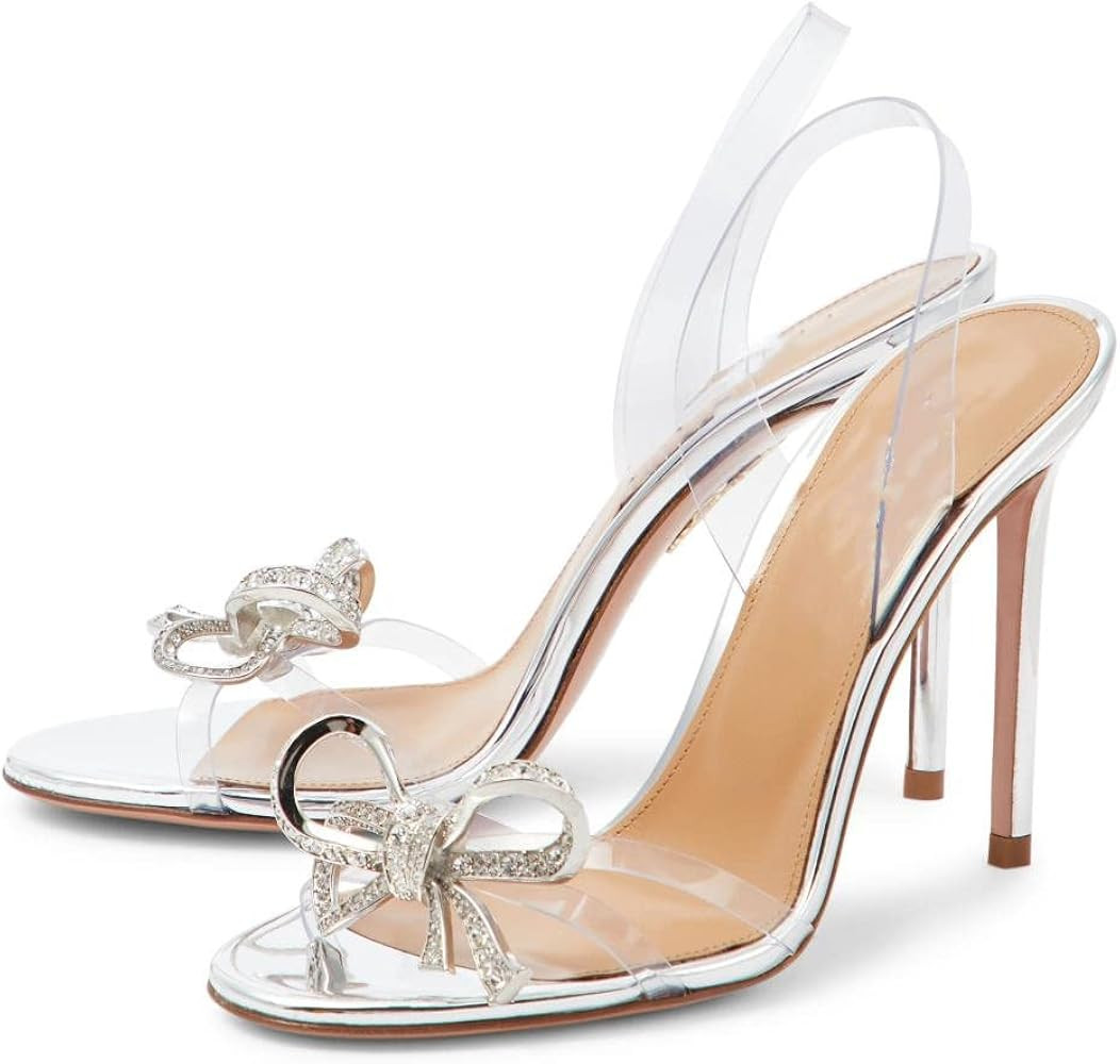 Vertundy Women's Slingback Heeled Sandals Slip On Stiletto Heels Open Toe High Rhinestone Bow Dec... | Amazon (US)
