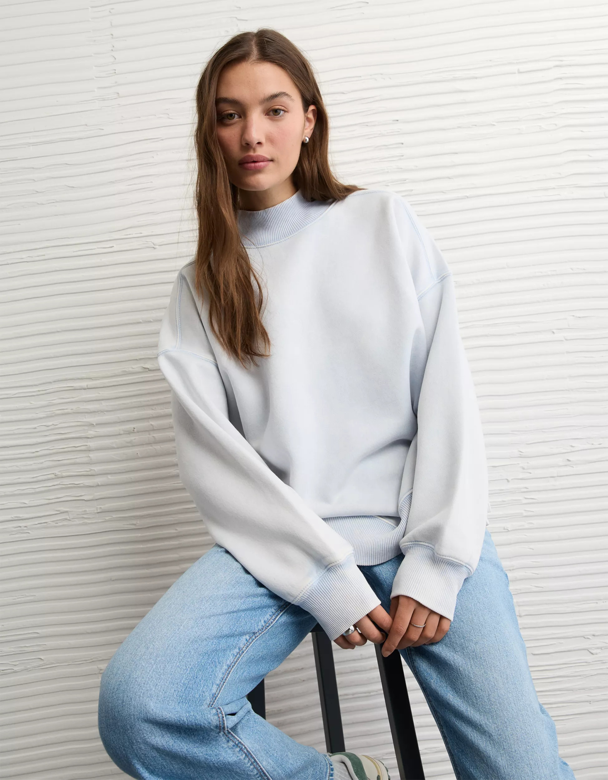 AE Everyday Luxe Mock Neck Sweatshirt | American Eagle Outfitters (US & CA)