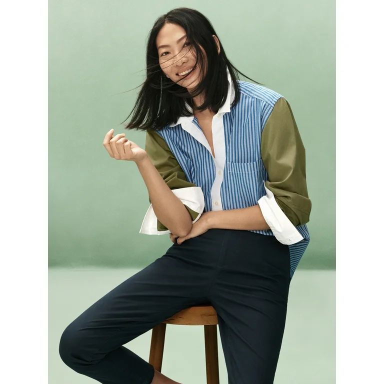 Free Assembly Women's Button Front Boxy Tunic Shirt with Long Sleeves, Sizes XS-XXL | Walmart (US)