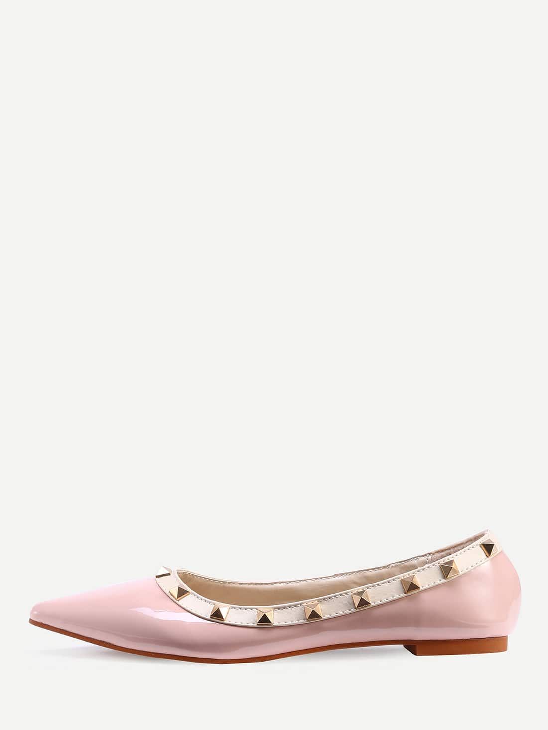 Pink Pointed Toe Studded Flats | SHEIN