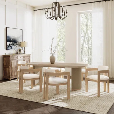 Maren Mid-Century Modern Dining Set With Fluted Pedestal Table And Upholstered Rubberwood Chairs | Wayfair North America