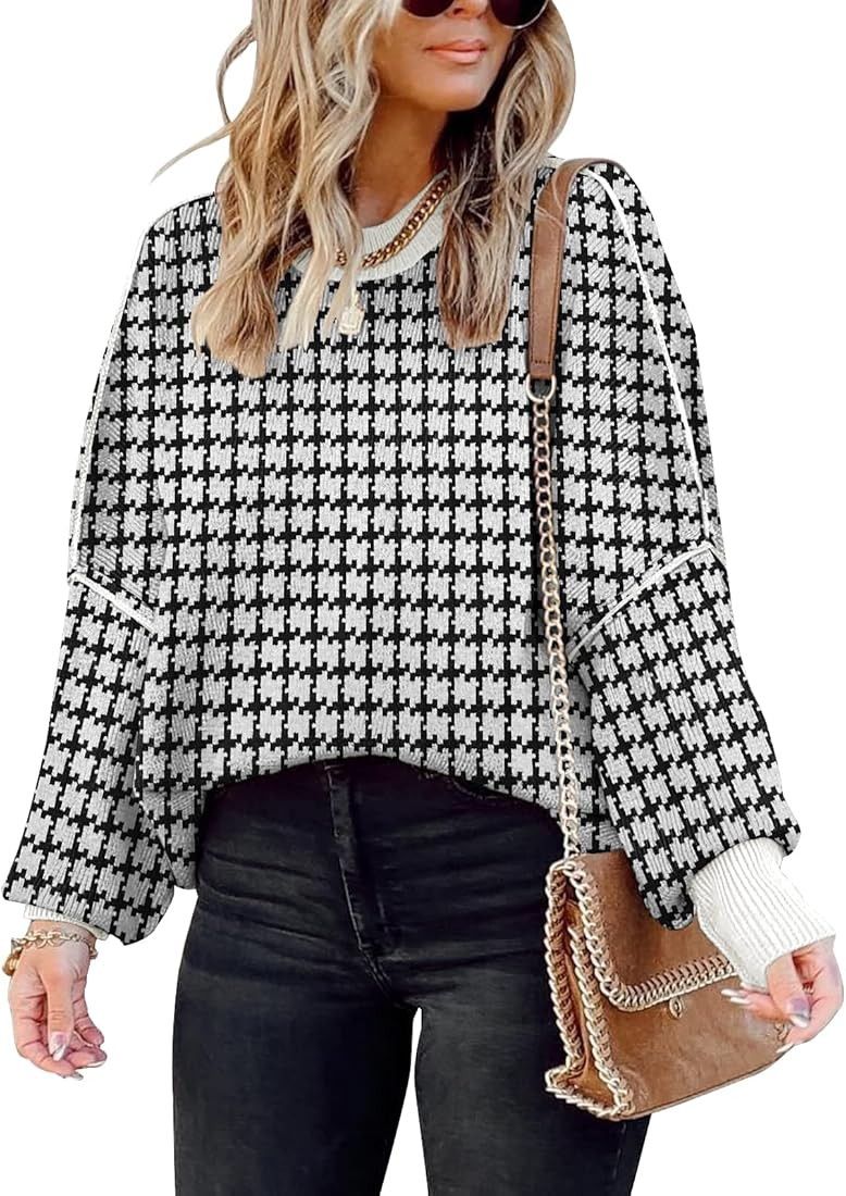 Womens Causal Crewneck Batwing Sleeve Knit Top Side Split Oversized Pullover Sweater Loose Jumper | Amazon (US)