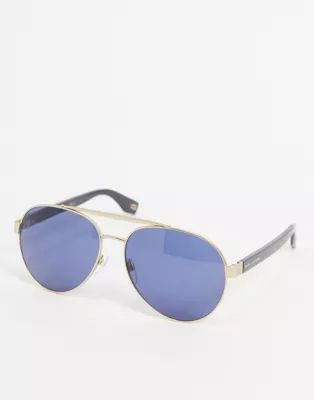 Marc Jacobs aviator sunglasses in gold with blue lens | ASOS (Global)