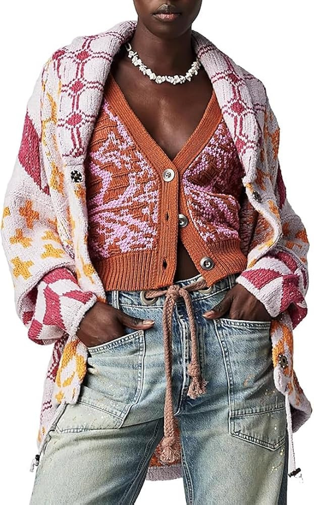 Button Down Cardigans for Women Down Shawl Collar Oversized Sweater Print Coats Free People Cardi... | Amazon (US)