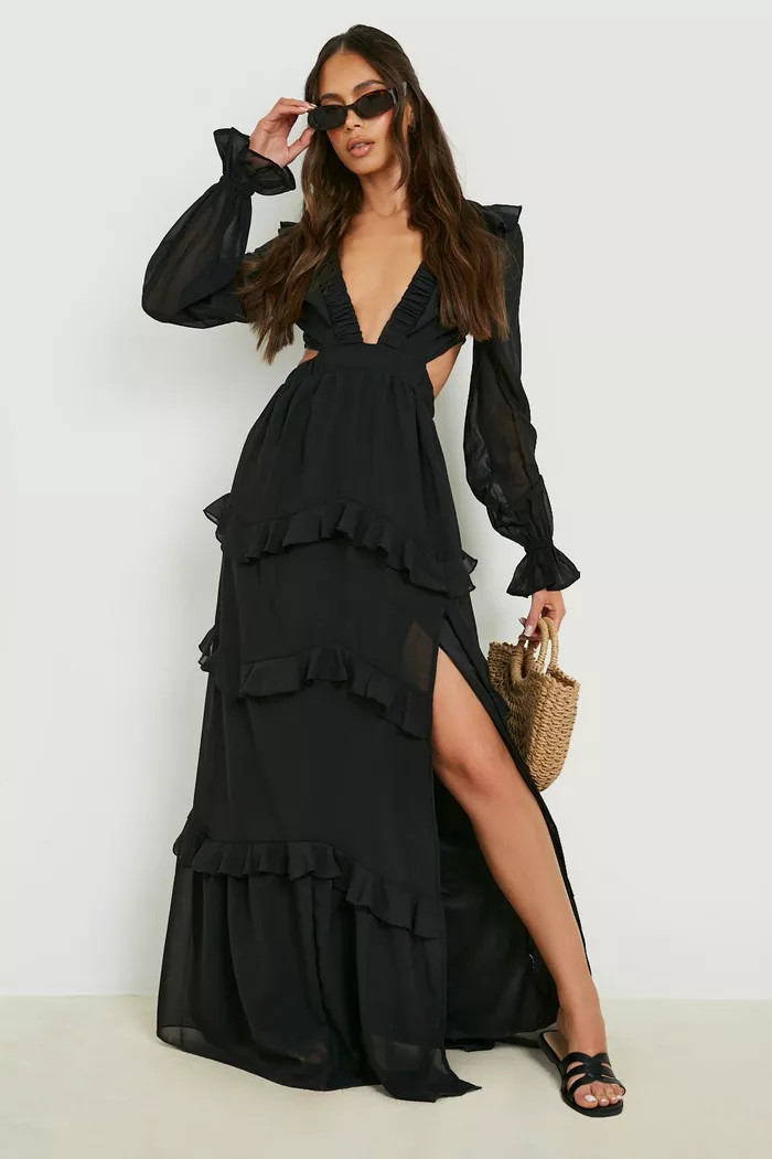 Frill Detail Woven Maxi Dress | boohoo (US & Canada)