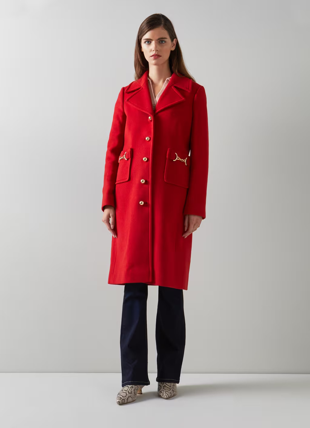 Spencer Red Recycled Wool Blend Snaffle-Detail Coat | L.K. Bennett (UK)