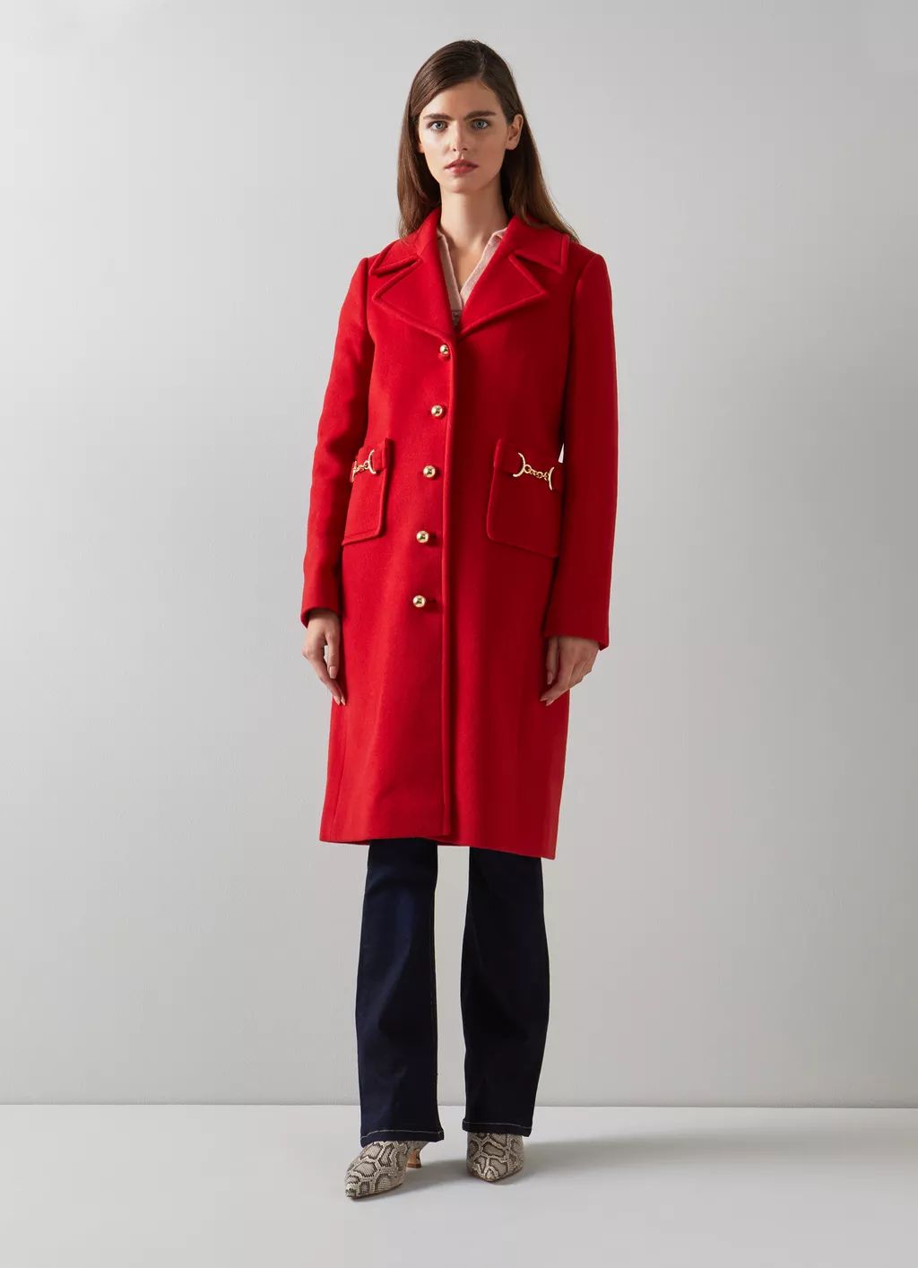 Spencer Red Recycled Wool Blend Snaffle-Detail Coat | L.K. Bennett (UK)