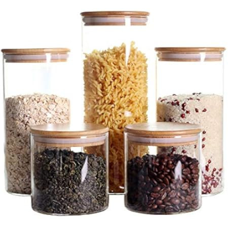 9PCS 34 OZ Glass Food Storage Containers Airtight,Glass Jars with Bamboo Lids,Kitchen Glass Storage  | Amazon (US)