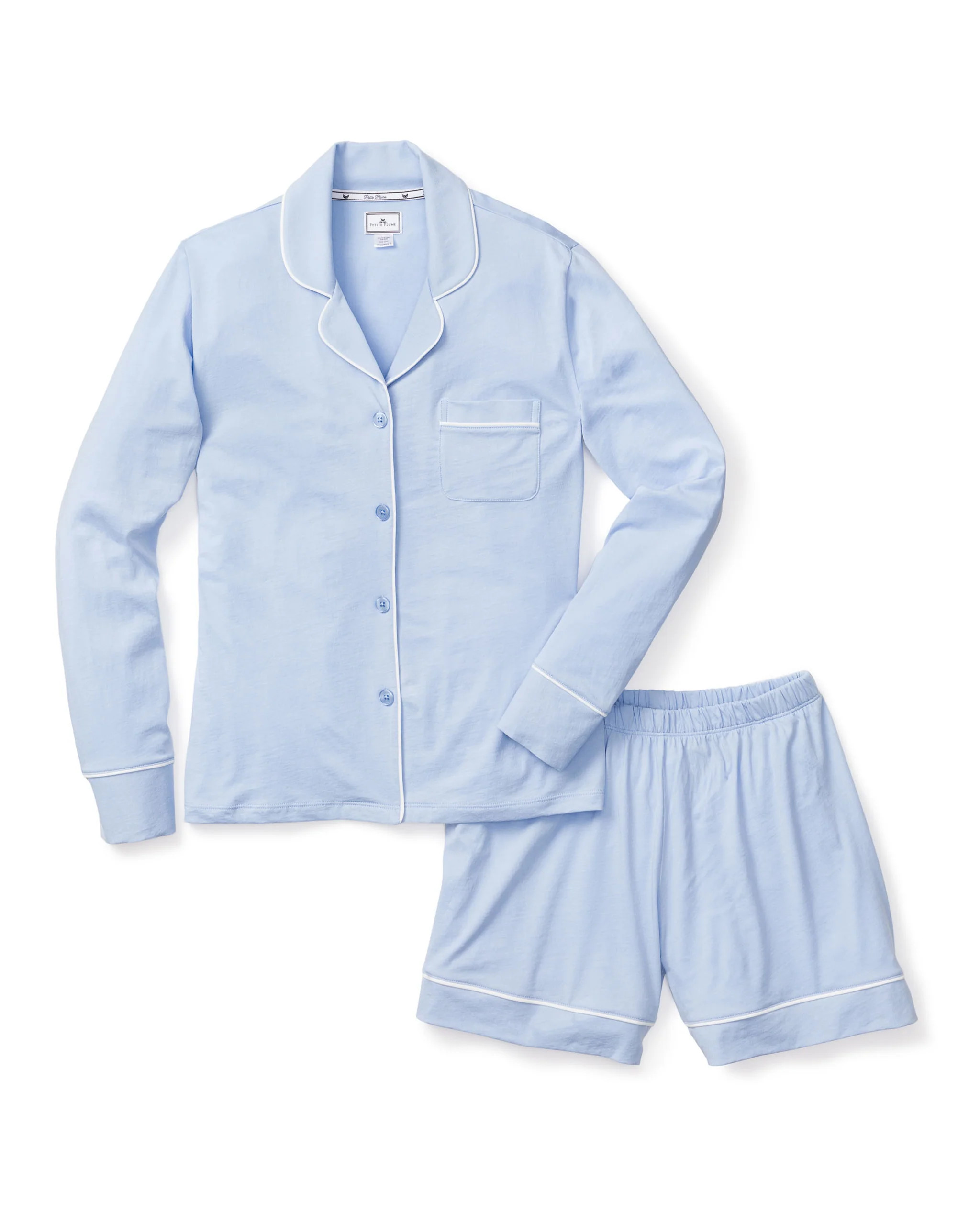 Women's Pima Long Sleeve Short Set in Periwinkle | Petite Plume