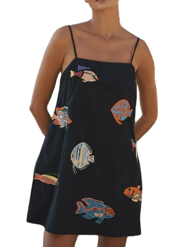 Women Boho Floral Mini Cami Dress Spaghetti Strap Flowy Sling Dress Graphic Backless Summer Holid... | Amazon (US)