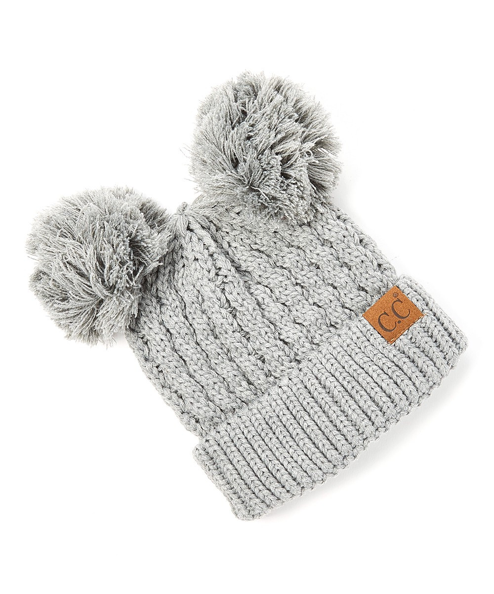 Light Gray Knit Double Pom-Pom Beanie | zulily