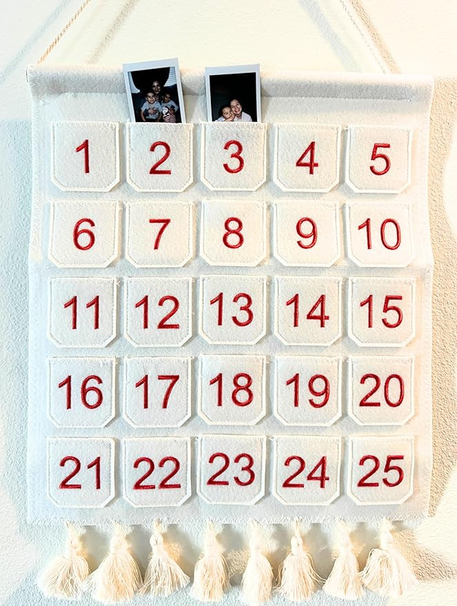 Photo Advent Calendar with Pockets, Christmas Calendar Countdown, Embroider Numbers Felt Photo Ad... | Amazon (US)