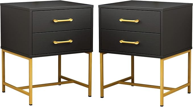 FAMAPY Nightstand Set of 2 with Drawers End Table, Modern Industrial Bedside Table with Metal Fra... | Amazon (US)