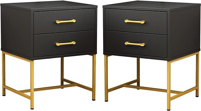 FAMAPY Nightstand Set of 2 with Drawers End Table, Modern Industrial Bedside Table with Metal Fra... | Amazon (US)