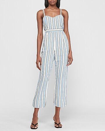 Striped Linen-blend Cross-back Wrap Jumpsuit | Express