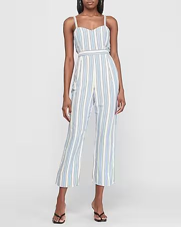 Striped Linen-blend Cross-back Wrap Jumpsuit | Express