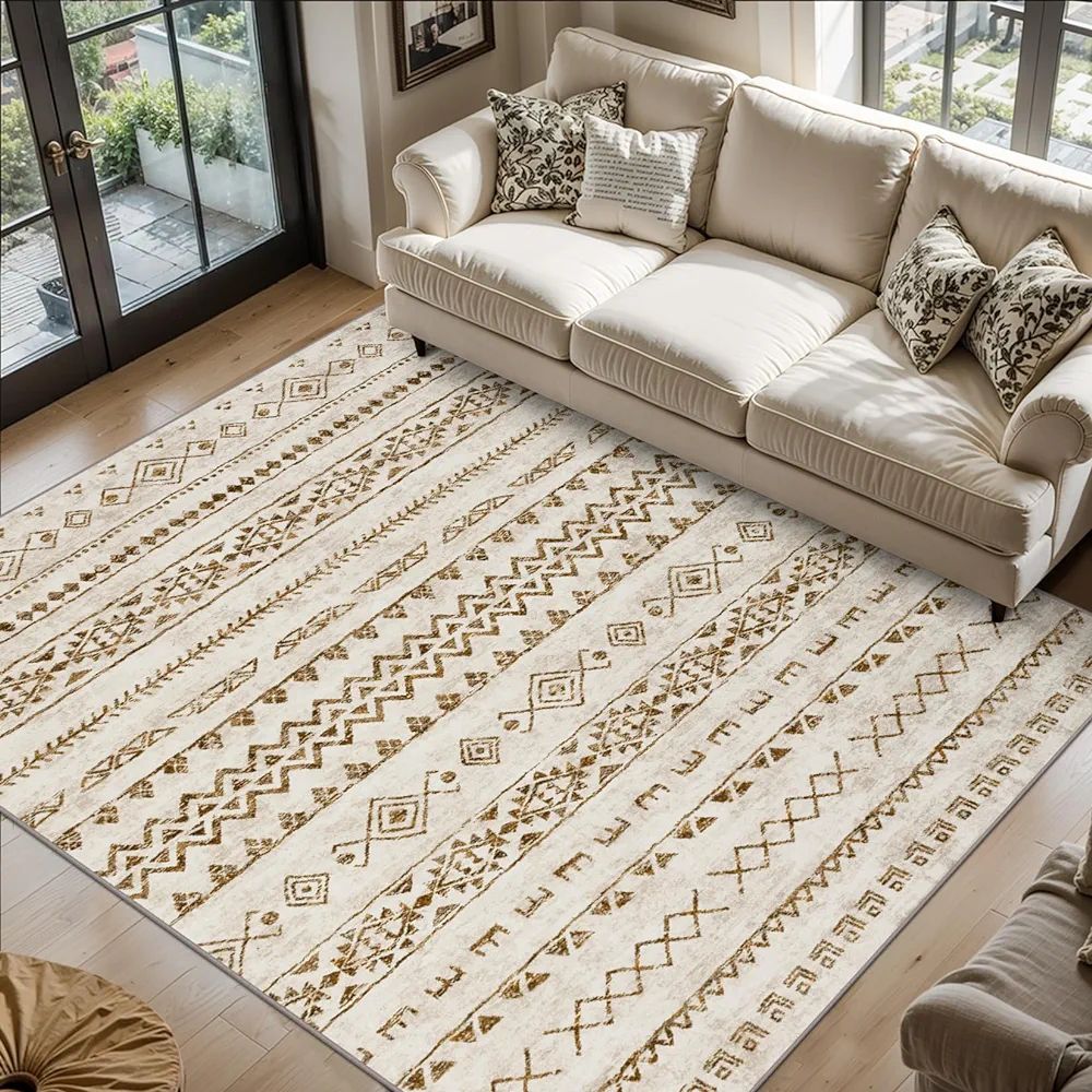 Area Rugs 8x10 Living Room: Large Soft Machine Washable Rug with Non-Slip Backing Moroccan Geomet... | Amazon (US)