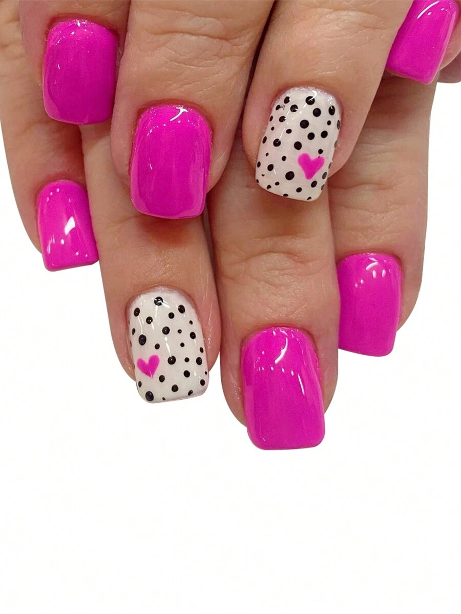 Valentines Nails 24pcs Short Shiny Square Nail Tips, New 2025 Design, Suitable For Valentine's Da... | SHEIN