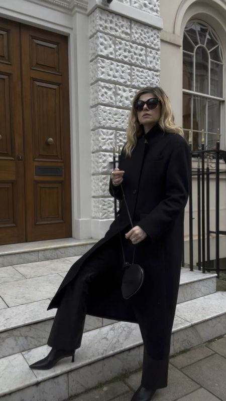 Black coat, Allsaints coat, Alaia heart bag, heart bag, celine audrey, black look 

#LTKeurope #LTKover40 #LTKVideo