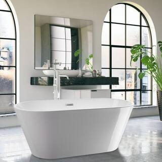 Domme 54 in. Acrylic Flatbottom Freestanding Non-Slip Bathtub in White/Polished Chrome | The Home Depot