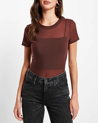 Fitted Crew Neck Mesh Cropped Tee | Express