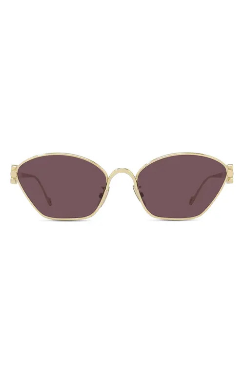 Loewe 57mm Cat Eye Sunglasses in Shiny Endura Gold /Violet at Nordstrom | Nordstrom