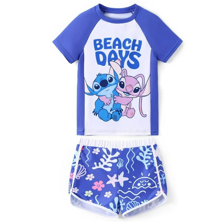 Disney Stitch Girls Swimsuits Graphic Swim Top and Shorts Bathing Suits 2 Pieces Sets Sizes 6-12 | Walmart (US)