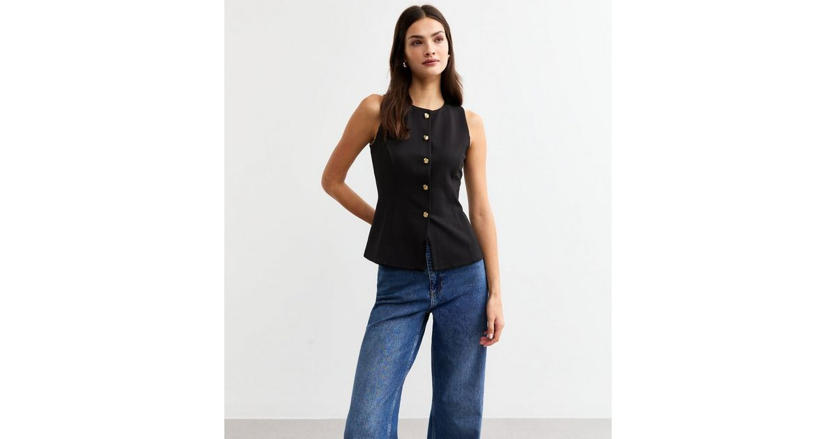 Black Crew Neck Waistcoat | New Look | New Look (UK)