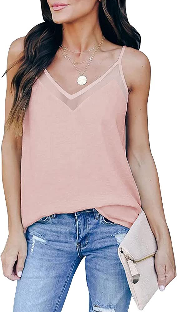 GOORY Women's V Neck Tank Tops Casual Spaghetti Strap Cami Summer Sleeveless Shirts | Amazon (US)
