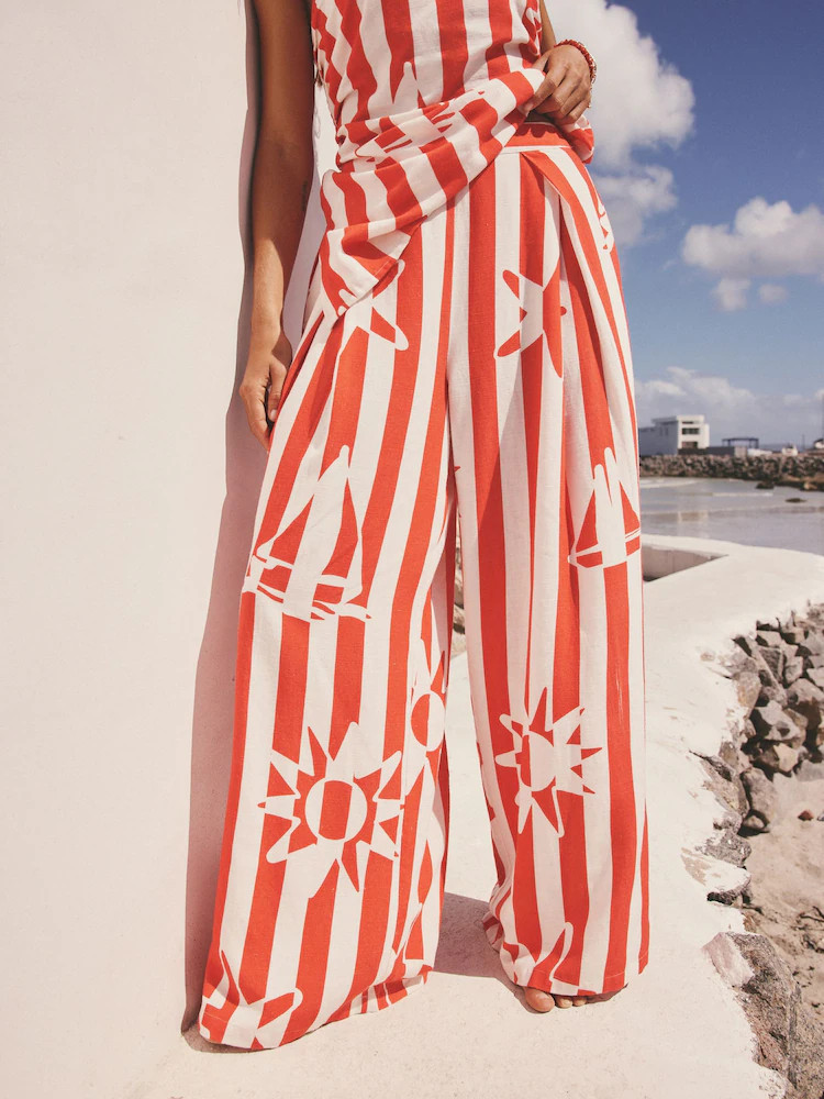 Rood/Wit Strepen Zon Print - Pleat Front Wide Leg Trousers | Next EU