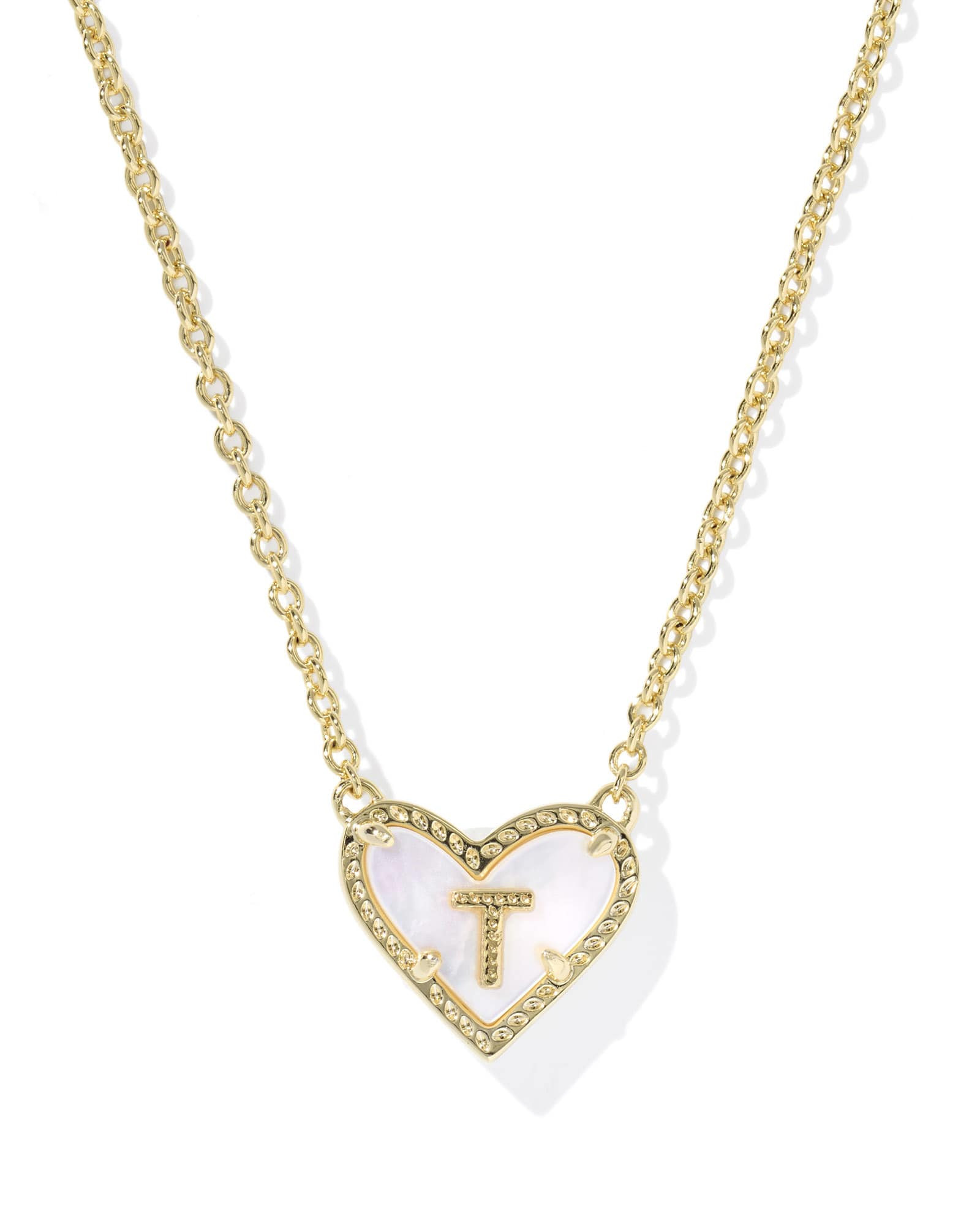 Kendra Scott Ari Heart Letter T Gold Short Pendant Necklace | Mother Of Pearl | Kendra Scott