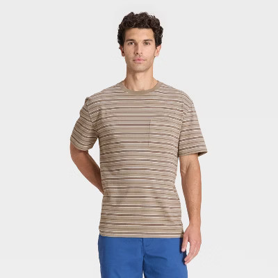 Men's Vintage Short Sleeve Pocket T-Shirt - Goodfellow & Co™ Brown Striped XL | Target