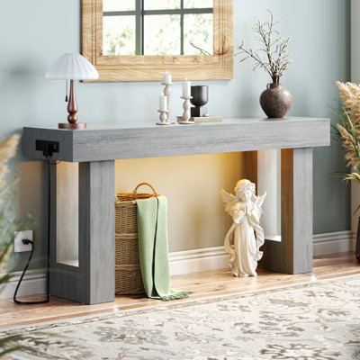 Besiost 63inch Console Table with Power Outlets, Wood Narrow Entryway Table | Target