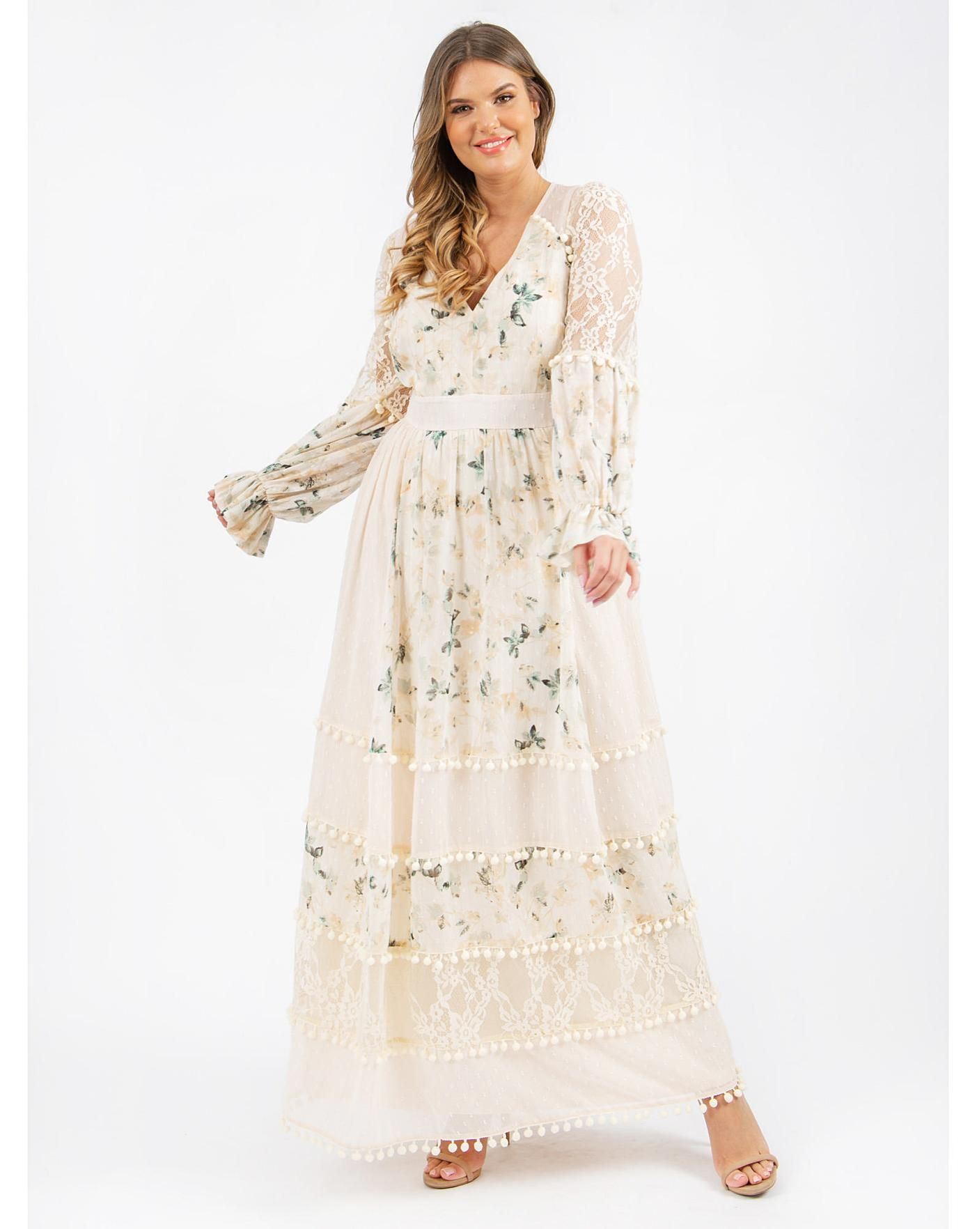 Lovedrobe Luxe Cream Floral Maxi Dress | Simply Be (UK)