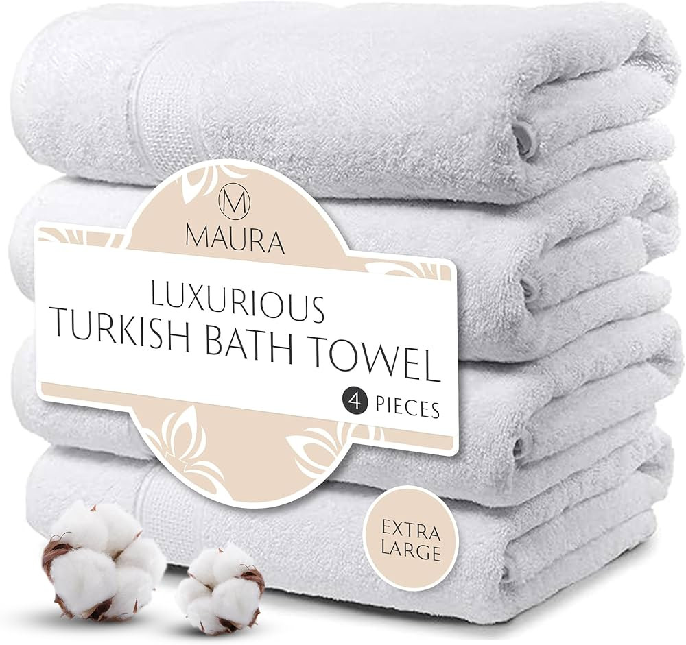 Maura - 4 Piece Turkish Cotton Bath Towels - Elevate Your Bath Experience with Our Soft, and High... | Amazon (US)