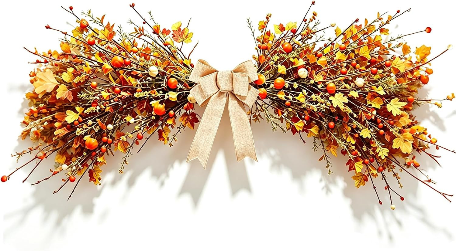 22'' Fall Maple Leaf Mini Pumpkin Berry Floral Swag Wreath for Front Door Artificial Autumn Harvest Teardrop Swag with Burlap Bow for Farmhouse Kitchen Cabinet Porch Wall Window Thanksgiving Arch | Amazon (US)