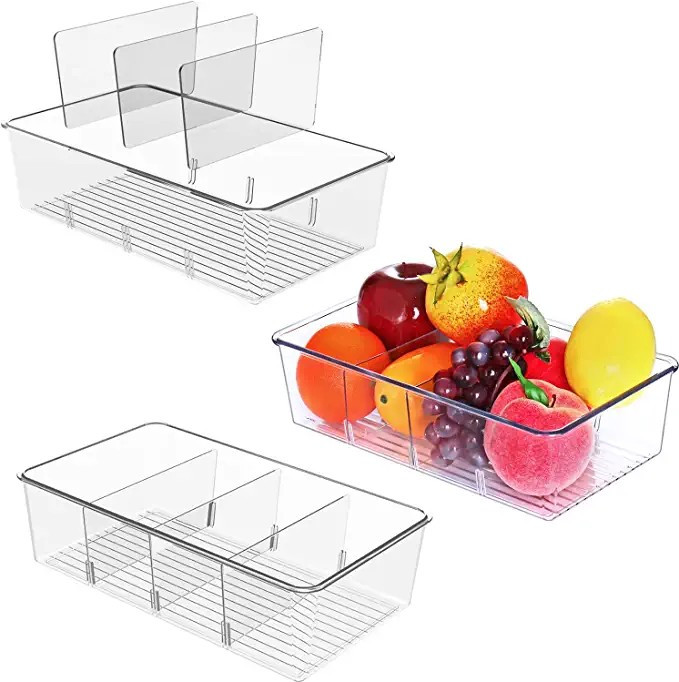 Set Of 3 Refrigerator Storage Organizer Bins – Clear Plastic Snack Organizer For Pantry With 3 ... | Amazon (US)
