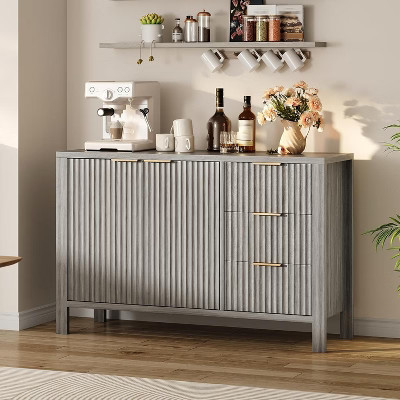 46.5" Fluted Sideboard Buffet Cabinet with 2 Doors & 3 Drawers, Sideboard Console Table Accent Credenza for Entryway, Living Room, Dinning Room, Oak | Target