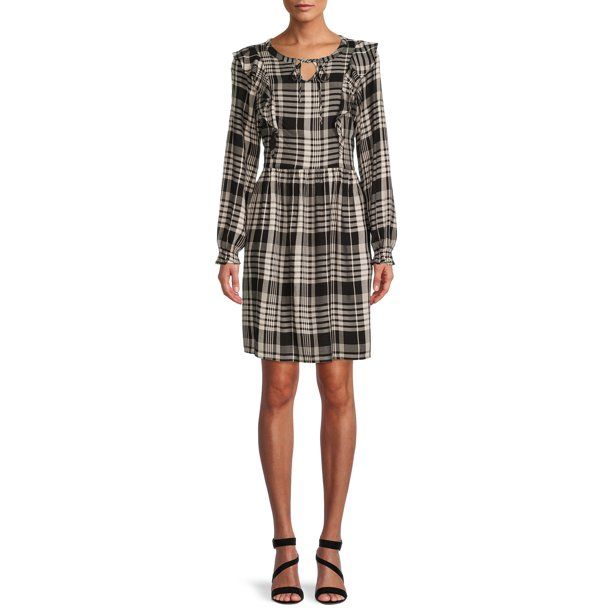 Time and Tru Women's Yarn Dye plaid Viscose Ruffle Dress - Walmart.com | Walmart (US)