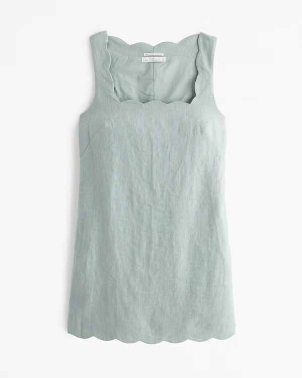 Premium Linen Scalloped Mini Dress | Abercrombie & Fitch (US)